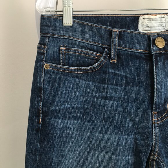 CURRENT ELLIOTT Logo Hardware Dark Wash Print Raw Edge Hem Crop/Ankle Jeans - Picture 5 of 11